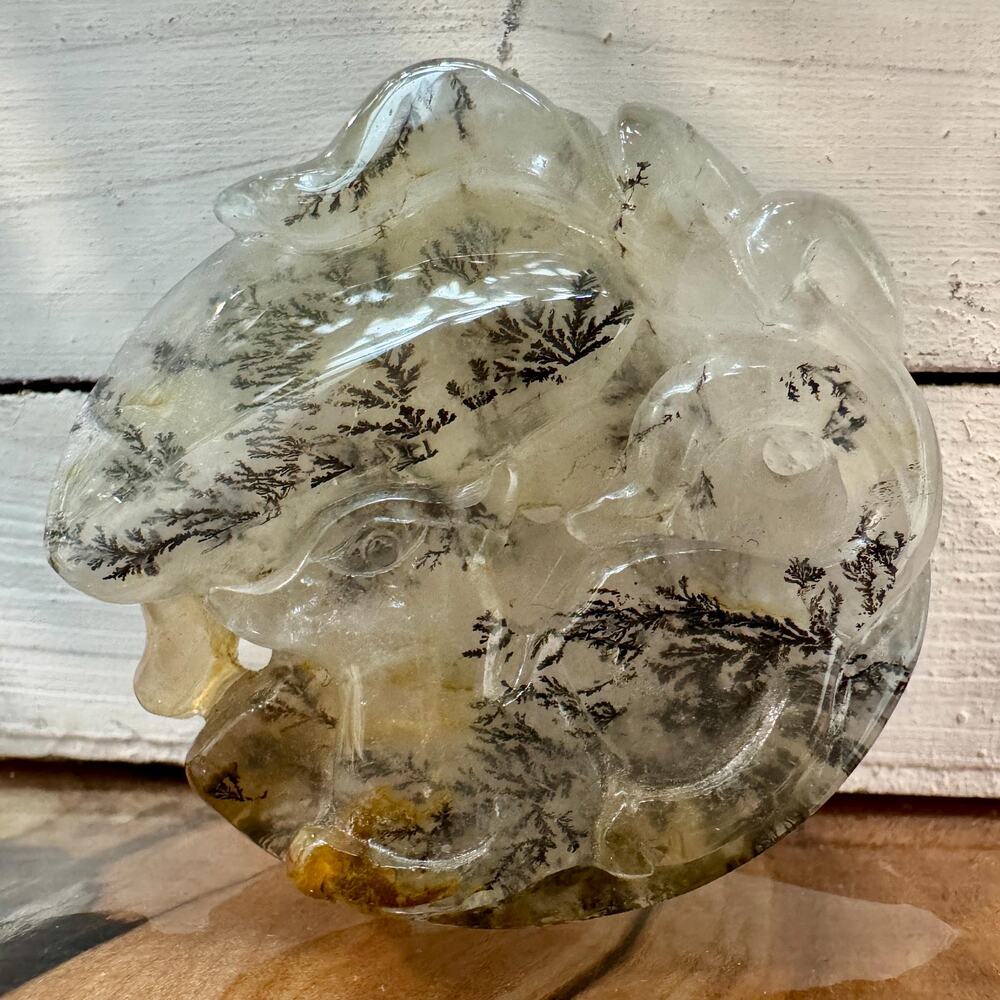 Dendritic Agate Kitsune Fox Carving – Polished Natural Stone – 62g